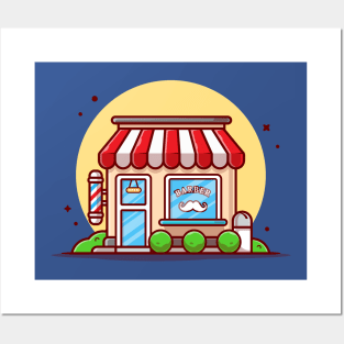 Barber Shop With Mustache Icon Cartoon Vector Icon Illustration Posters and Art